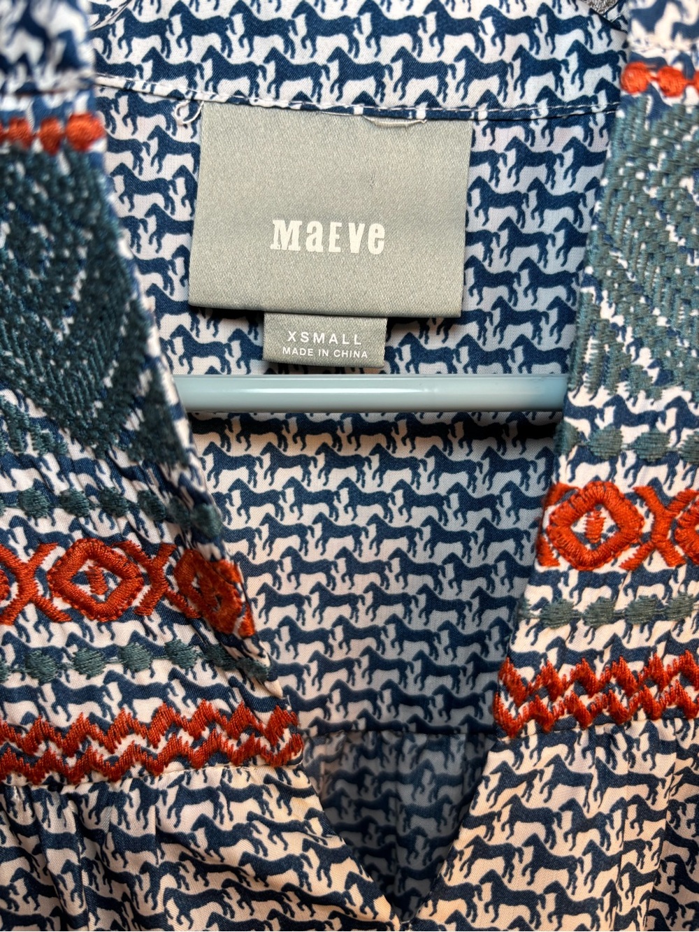 Maeve Anthropologie Horse Print Embroidered Blouse XS Boho Equestrian - Picture 5 of 6